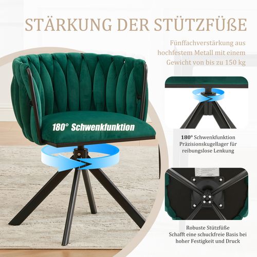 Lot De 2 Chaise De Salle à Manger Pivotants En Velours Avec Pieds Métal, Ergonomiques