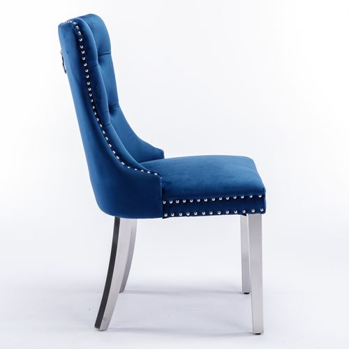 Chaises De Salle à Manger En Velours Bleu Avec Pieds Chromés Et Rivets, 2 Pièces