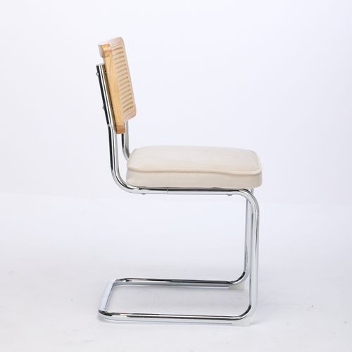 Chaises Mid-century Modern Velours Beige Avec Dossier Rotin Naturel, 2 Pièces