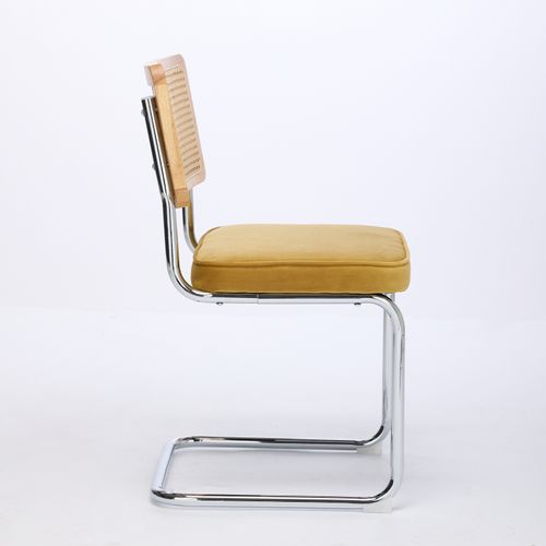 Chaises Mid-century Modern Velours Jaune Avec Dossier Rotin Naturel, 2 Pièces