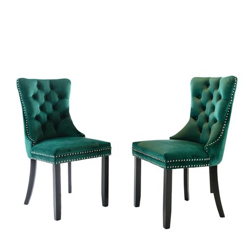 Chaises De Salle à Manger 2 Pièces En Velours Vert Avec Pieds En Bois Et Clous