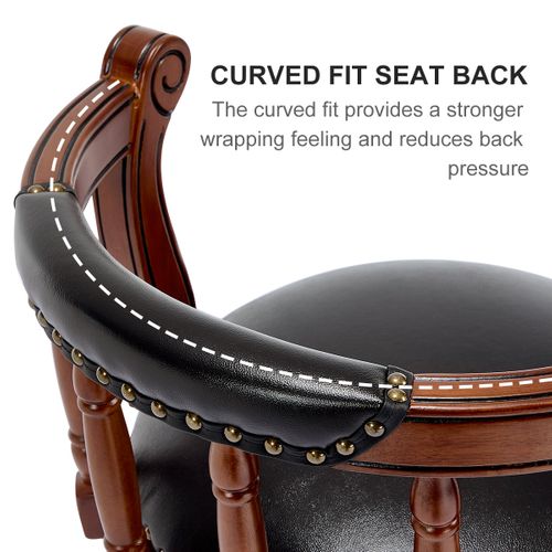 Tabourets De Bar En Cuir Véritable Avec Dossier, Pivotants 360°, Noir