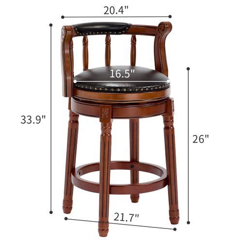 Tabourets De Bar En Cuir Véritable Avec Dossier, Pivotants 360°, Noir