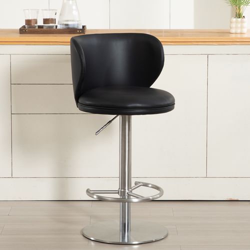 Tabouret De Bar En Cuir Nappa Noir, Pivotant Et Réglable En Hauteur