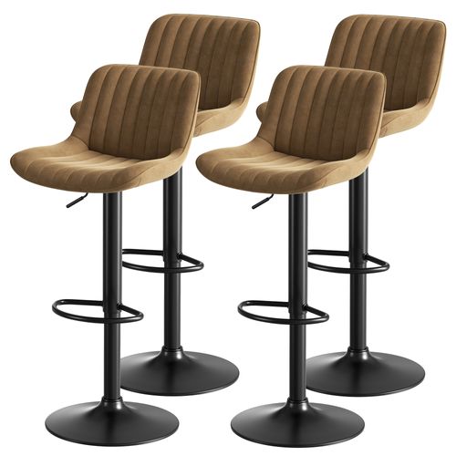 Tabourets De Bar En Velours Brun, 4 Pièces, Pivotants Et Réglables