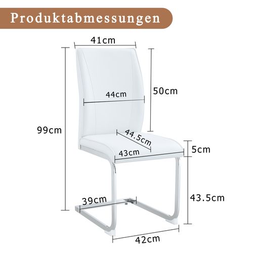 Lot De 2 Chaises De Salle à Manger Design Européen En Pu Blanc Avec Pieds Métal Argent
