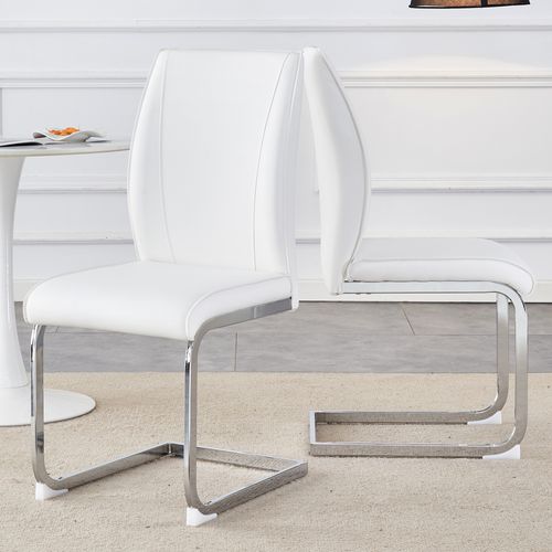 Lot De 2 Chaises De Salle à Manger Design Européen En Pu Blanc Avec Pieds Métal Argent