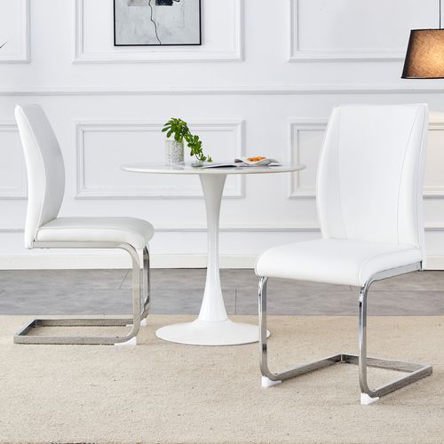 Lot De 2 Chaises De Salle à Manger Design Européen En Pu Blanc Avec Pieds Métal Argent