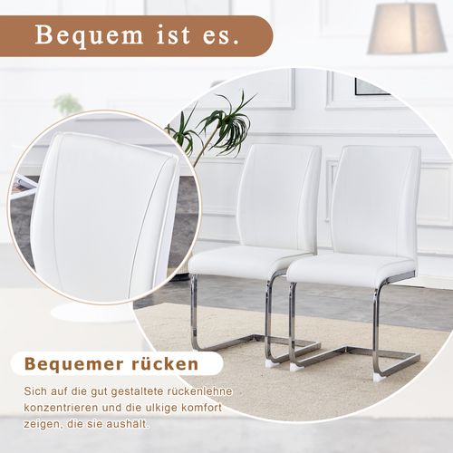 Lot De 2 Chaises De Salle à Manger Design Européen En Pu Blanc Avec Pieds Métal Argent