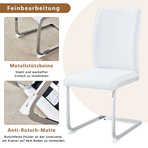 Lot De 2 Chaises De Salle à Manger Design Européen En Pu Blanc Avec Pieds Métal Argent