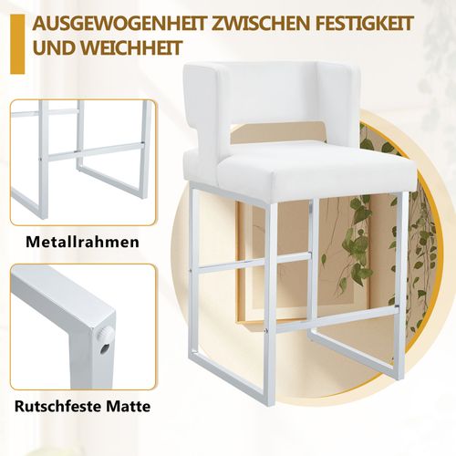 Lot De 2 Tabourets De Bar Nordiques Blancs, Assise Carrée Et Pieds Argentés