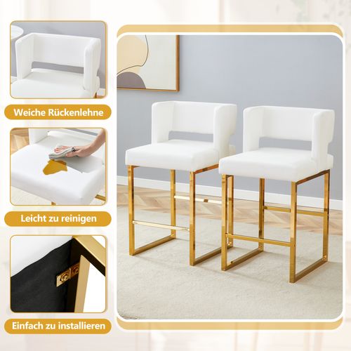 Lot De 2 Tabourets De Bar Nordiques Blancs Avec Pieds Métalliques Dorés
