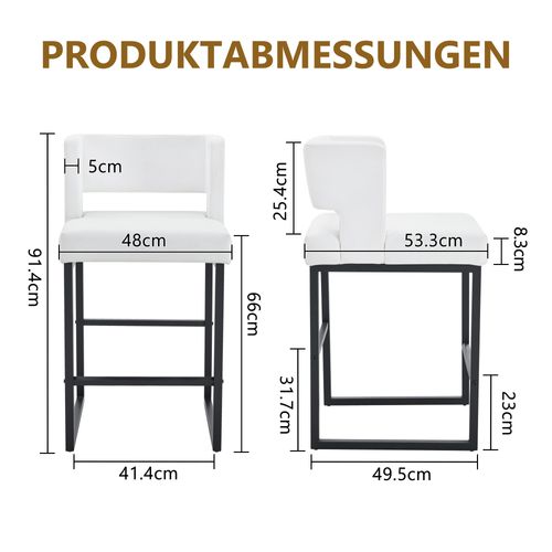Lot De 2 Tabourets Nordiques Blancs Avec Assise Carrée Et Pieds Noirs
