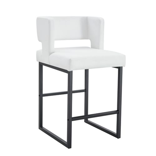 Lot De 2 Tabourets Nordiques Blancs Avec Assise Carrée Et Pieds Noirs