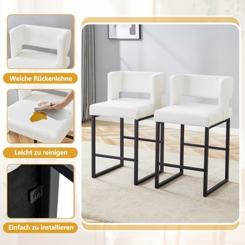 Lot De 2 Tabourets Nordiques Blancs Avec Assise Carrée Et Pieds Noirs