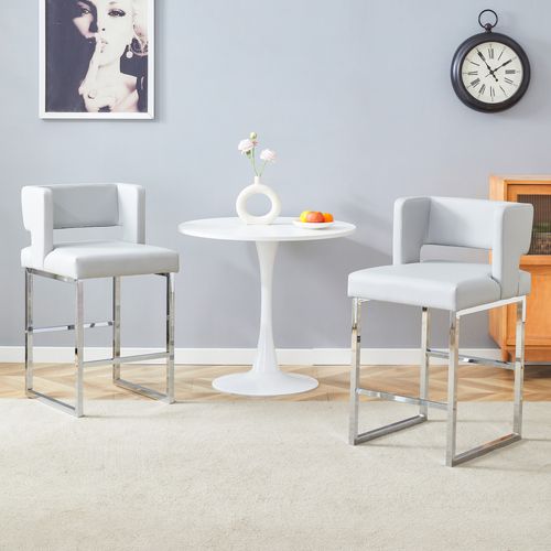 Lot De 2 Tabourets Nordiques Gris Clair Avec Assise Carrée Et Pieds Argentés