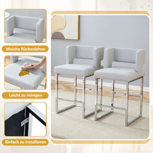 Lot De 2 Tabourets Nordiques Gris Clair Avec Assise Carrée Et Pieds Argentés