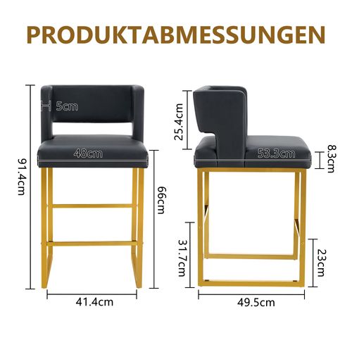 Lot De 2 Tabourets Nordiques Noirs Avec Assise Carrée Et Pieds Dorés