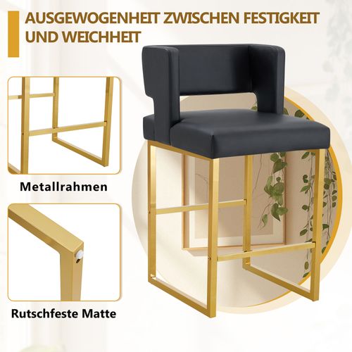 Lot De 2 Tabourets Nordiques Noirs Avec Assise Carrée Et Pieds Dorés