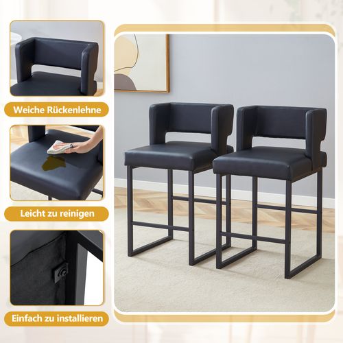 Lot De 2 Tabourets Nordiques Noirs Avec Assise Carrée Et Pieds Métalliques