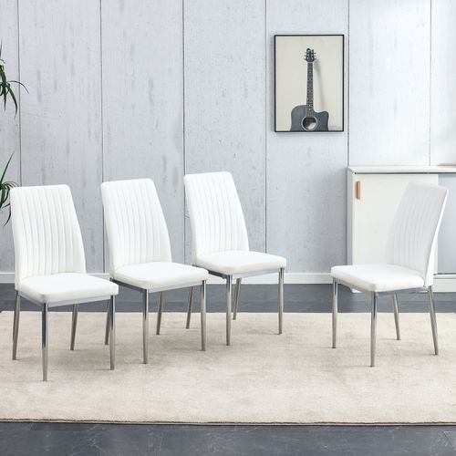 Lot De 4 Chaises Blanches Modernes Avec Assise Pu Et Pieds Métalliques Argentés