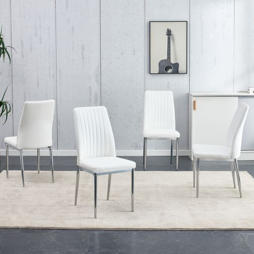Lot De 4 Chaises Blanches Modernes Avec Assise Pu Et Pieds Métalliques Argentés