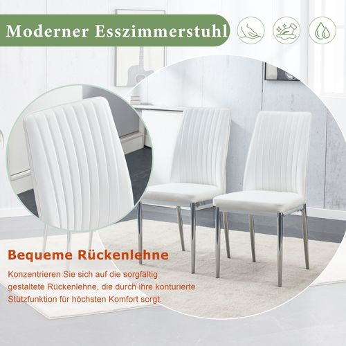 Lot De 4 Chaises Blanches Modernes Avec Assise Pu Et Pieds Métalliques Argentés