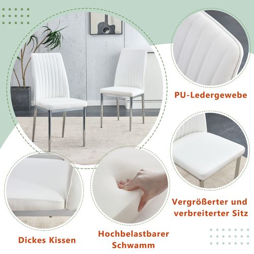 Lot De 4 Chaises Blanches Modernes Avec Assise Pu Et Pieds Métalliques Argentés