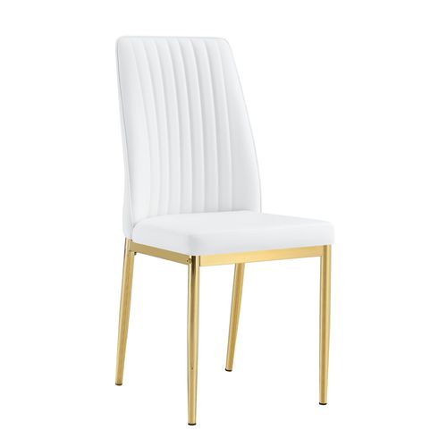 Lot De 4 Chaises Blanches En Pu Avec Pieds Métalliques Dorés Pour Salle à Manger