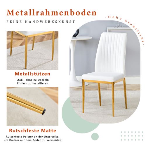 Lot De 4 Chaises Blanches En Pu Avec Pieds Métalliques Dorés Pour Salle à Manger