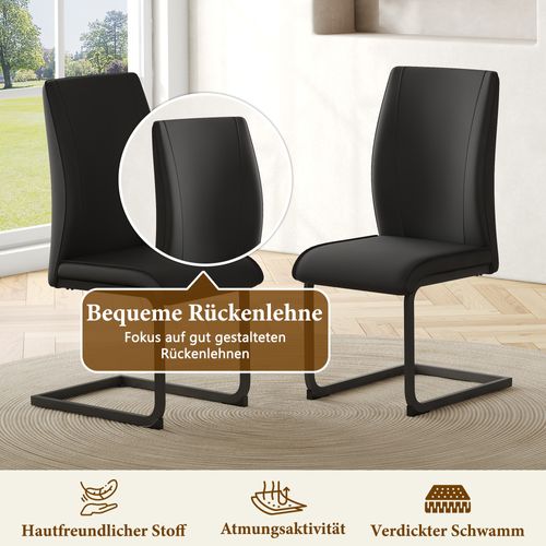 Lot De 2 Chaises De Salle à Manger En Simili Cuir Noir Avec Design Ergonomique