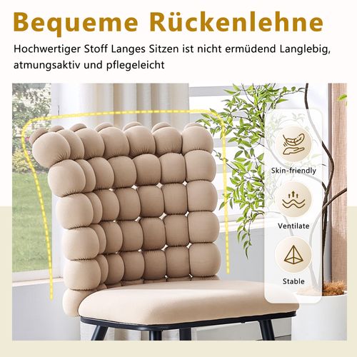 Lot De 2 Chaises En Velours Camel Clair, Dossier Chaînes Sphériques, Pieds Métal Noir