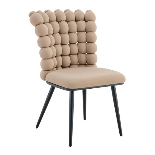 Lot De 2 Chaises En Velours Camel Clair, Dossier Chaînes Sphériques, Pieds Métal Noir