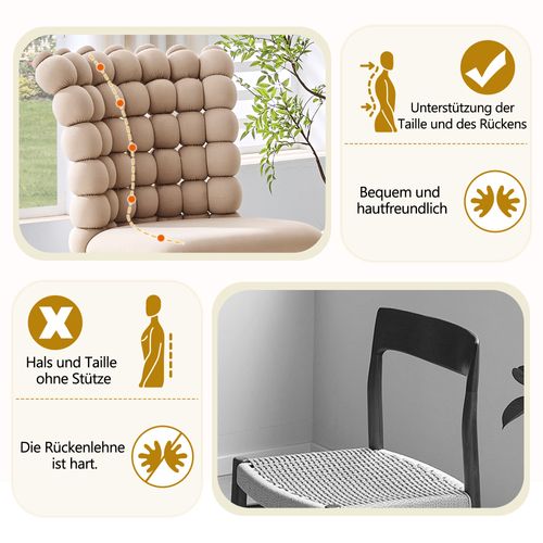 Lot De 2 Chaises En Velours Camel Clair, Dossier Chaînes Sphériques, Pieds Métal Noir