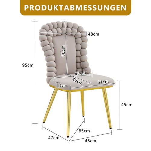 Lot De 2 Chaises En Velours Gris Clair, Dossier Chaînes Sphériques, Pieds Dorés