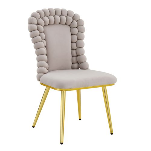 Lot De 2 Chaises En Velours Gris Clair, Dossier Chaînes Sphériques, Pieds Dorés