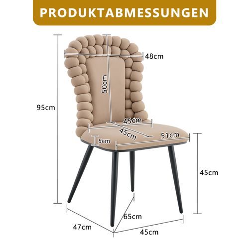 Lot De 2 Chaises En Velours Camel, Dossier Chaînes Sphériques, Pieds Dorés