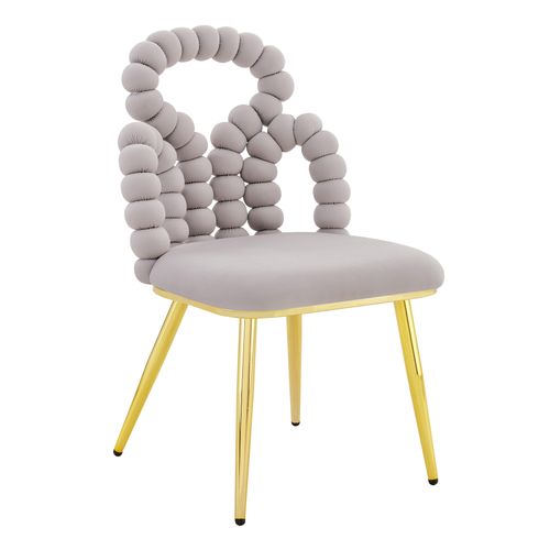 Lot De 2 Chaises En Velours Gris Clair, Dossier Chaînes Sphériques, Pieds Dorés