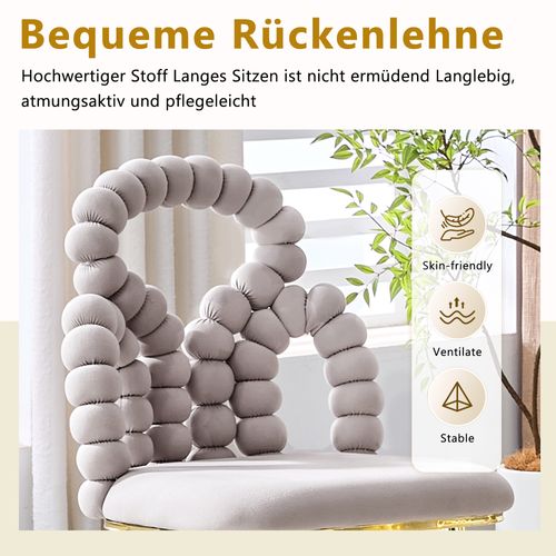 Lot De 2 Chaises En Velours Gris Clair, Dossier Chaînes Sphériques, Pieds Dorés