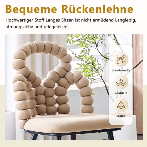 Lot De 2 Chaises En Velours Camel, Dossier Chaînes Sphériques, Pieds Dorés