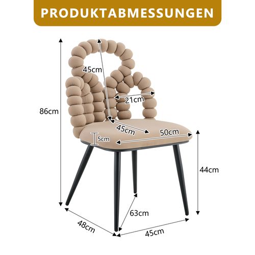 Lot De 2 Chaises En Velours Camel, Dossier Chaînes Sphériques, Pieds Dorés
