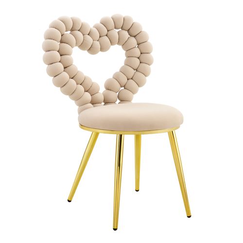 Lot De 2 Chaises Beige En Velours, Dossier Triangle, Pieds Métal Noirs