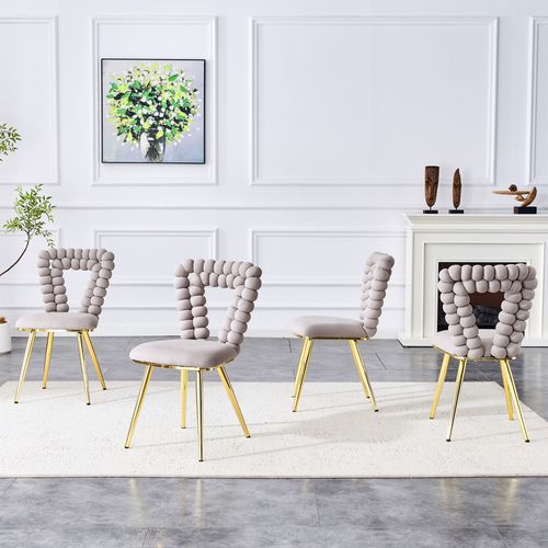 Lot De 2 Chaises Gris Clair En Velours, Dossier Triangle, Pieds Métal Dorés