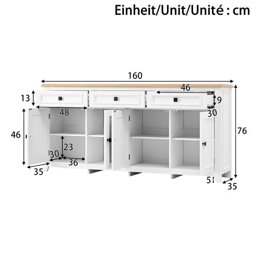 Buffet Moderne Et Simple Avec Grand Espace De Rangement, 160 Cm, Blanc