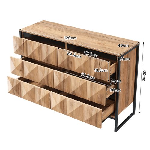 Commode Moderne 6 Tiroirs Noir Et Bois Naturel Avec Pieds Métalliques