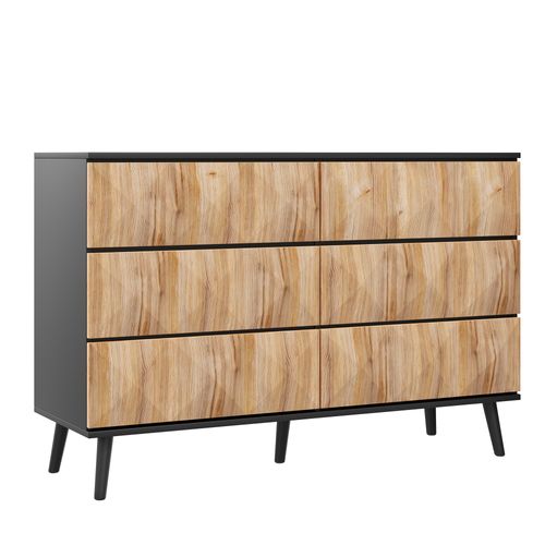 Commode Industrielle 6 Tiroirs Noir Et Bois Avec Design Surélevé