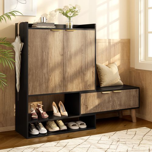 Meuble à Chaussures Multifonctionnel Avec Siège Pivotant Et Rangements 113 Cm