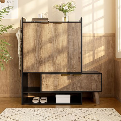 Meuble à Chaussures Multifonctionnel Avec Siège Pivotant Et Rangements 113 Cm