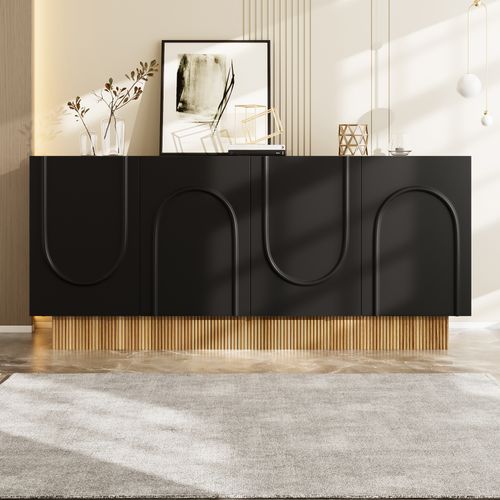 Buffet Moderne 4 Portes Noir Mat Et Bois 160×75×38 Cm