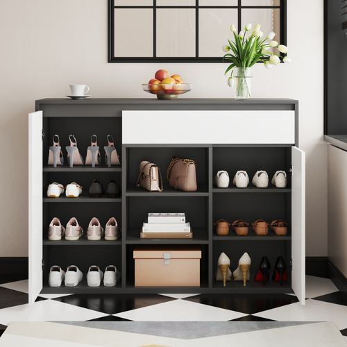 Armoire à Chaussures Moderne Noir Et Blanc Avec LED Et Tiroir Pratique